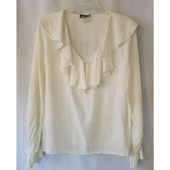 Vintage Tops - VINTAGE 70/80 HOT STUFF Ruffle Blouse Size L* Peasant Edwardian Long Sleeve